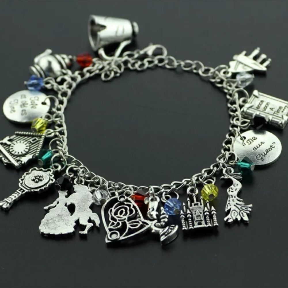Disney Silver Charm Bracelet with Red Blue Yellow Green Accents